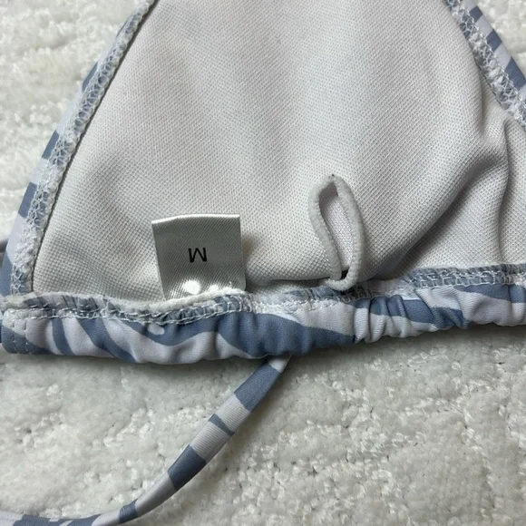 Zebra Print Periwinkle Purple White Triangle String Bikini Top Padded M - Picture 2 of 5